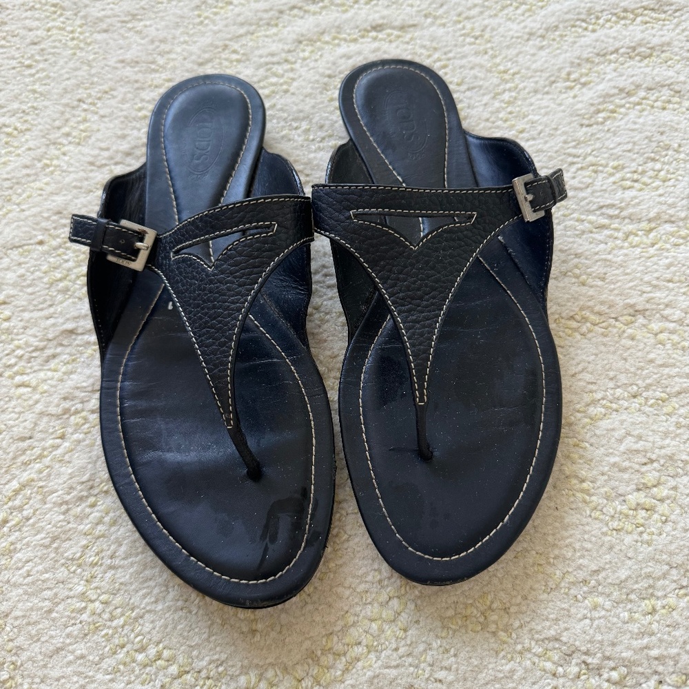 Tods Antilles Black Sandals Sz 9